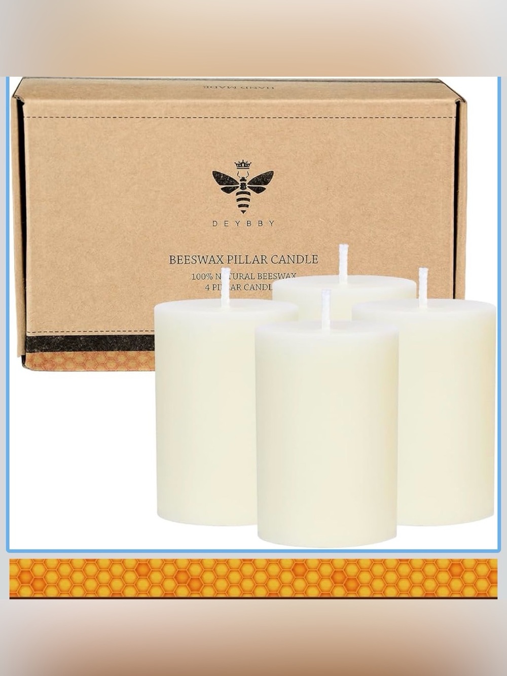 DEYBBY Beeswax Pillar Candles - Natural Ivory (Set of 4)